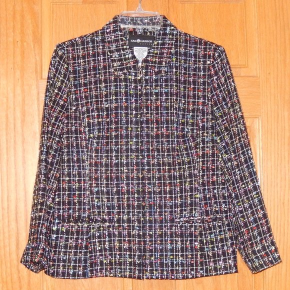 Sag Harbor Blazer 4 Petite 4P Black Multi Tweed Zip Lined Jacket Top New! - Picture 1 of 7